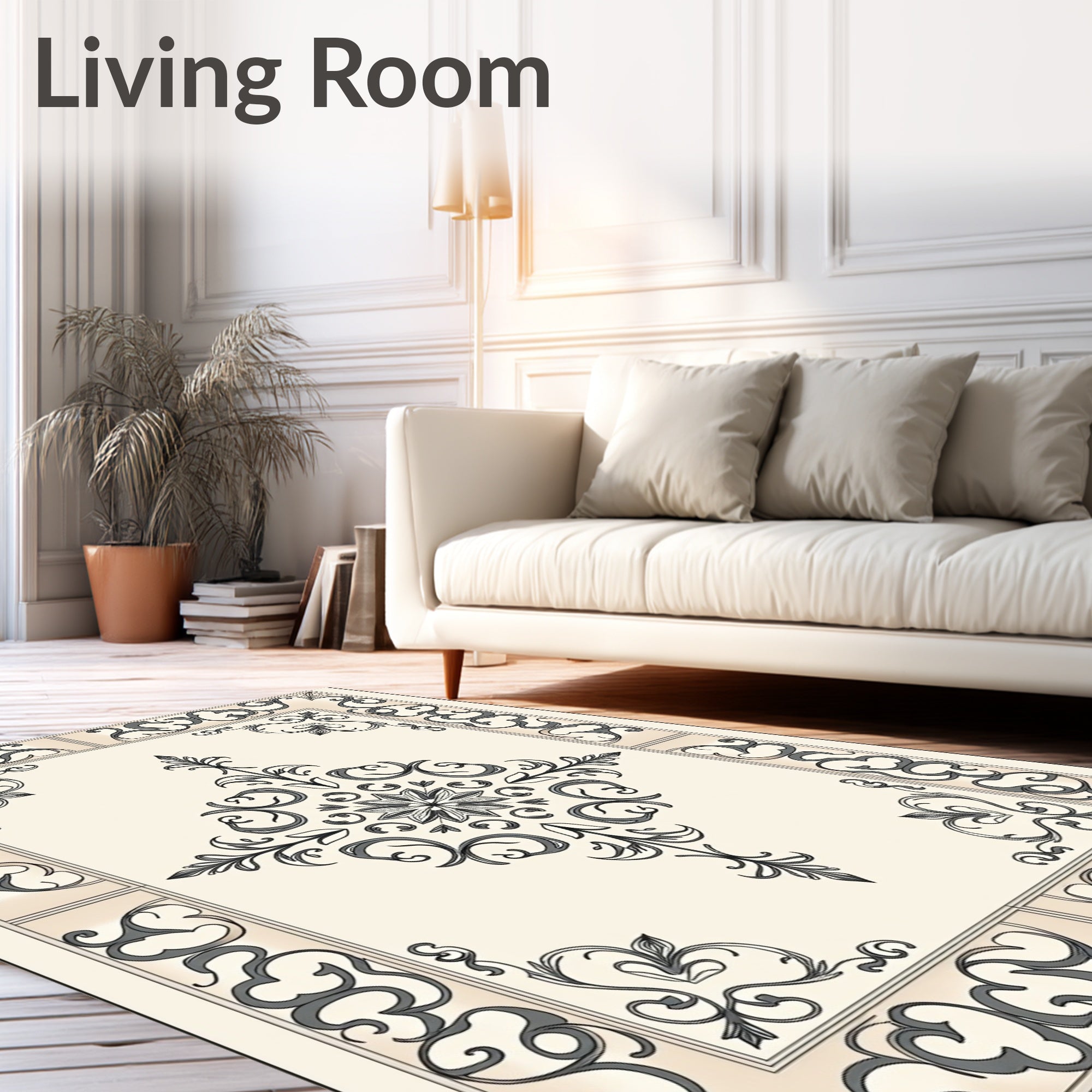 Off-white Gray Ornate Floral Medallion Rug