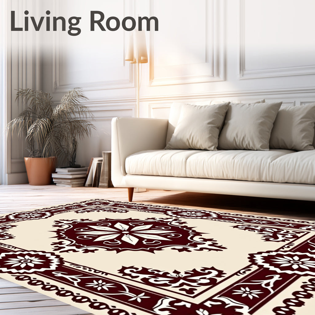Deep Red Bloom Border Medallion Rug