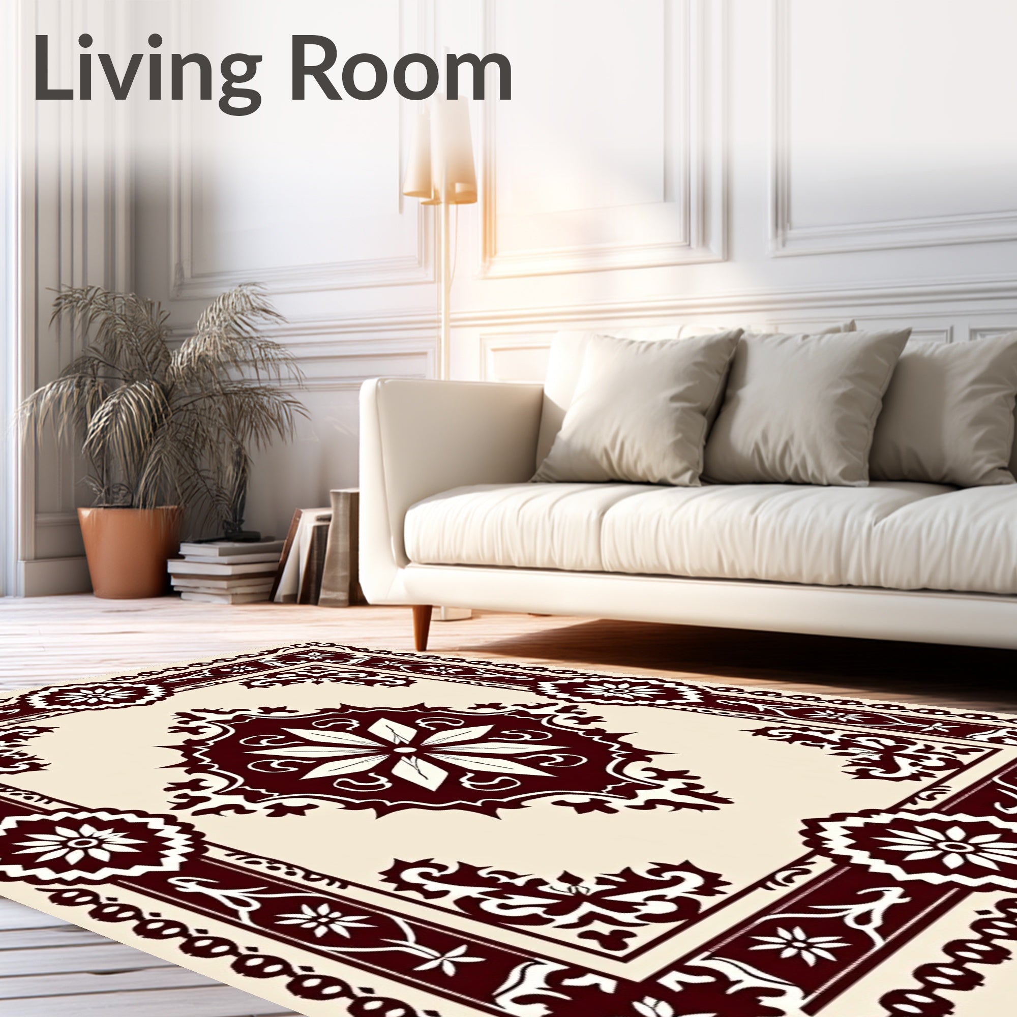 Deep Red Bloom Border Medallion Rug