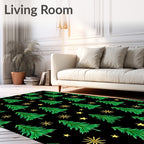 Green Christmas Trees with Gold Stars Rug