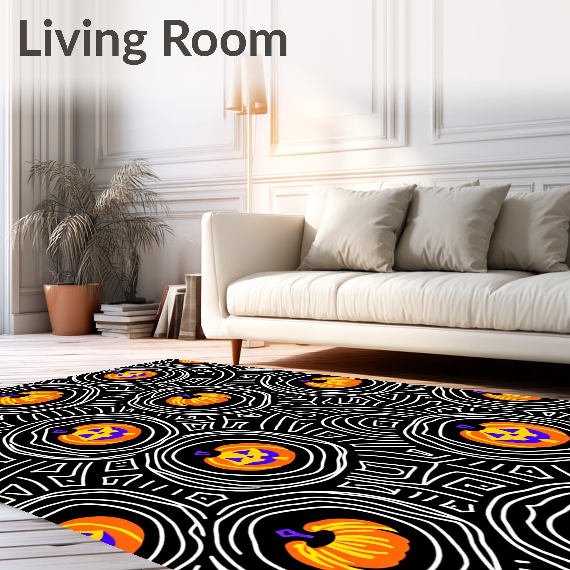 Whimsical Orange Pumpkin Circles Rug