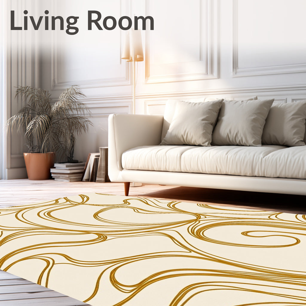 Golden Swirls on Cream Background Rug