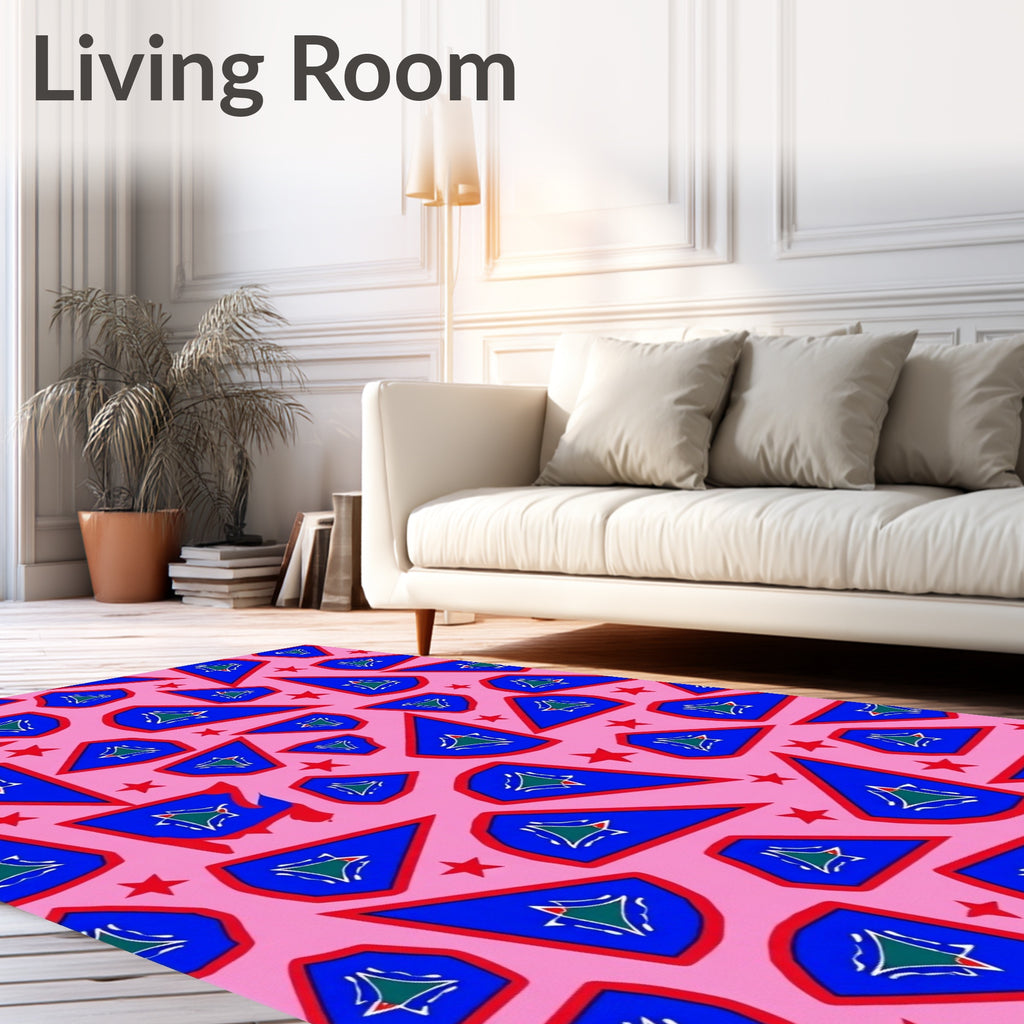 Pink Blue Geometric Starburst Rug