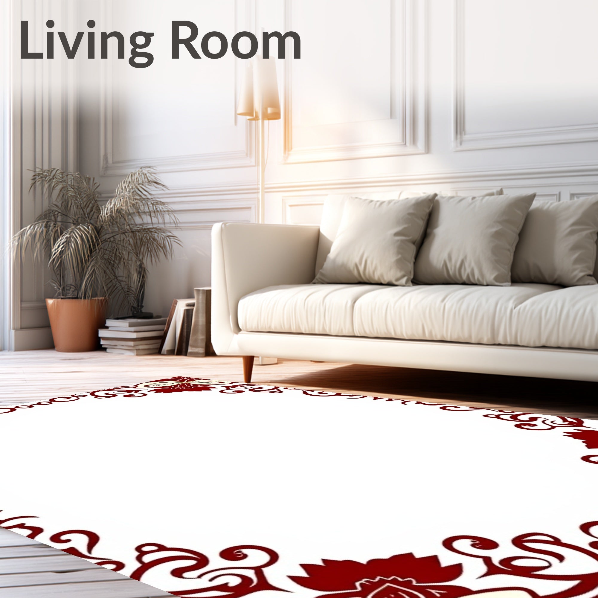 Crimson Floral Swirl Border Rug