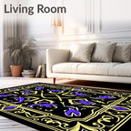 Black Violet Gold Floral Scroll Rug