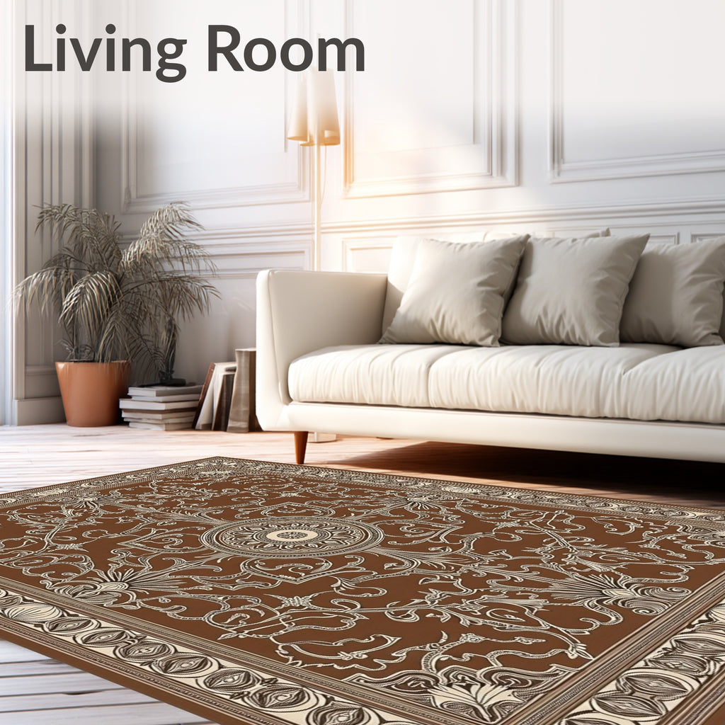 Brown Cream Scrollwork Medallion Rug