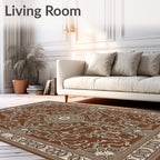 Brown Cream Scrollwork Medallion Rug