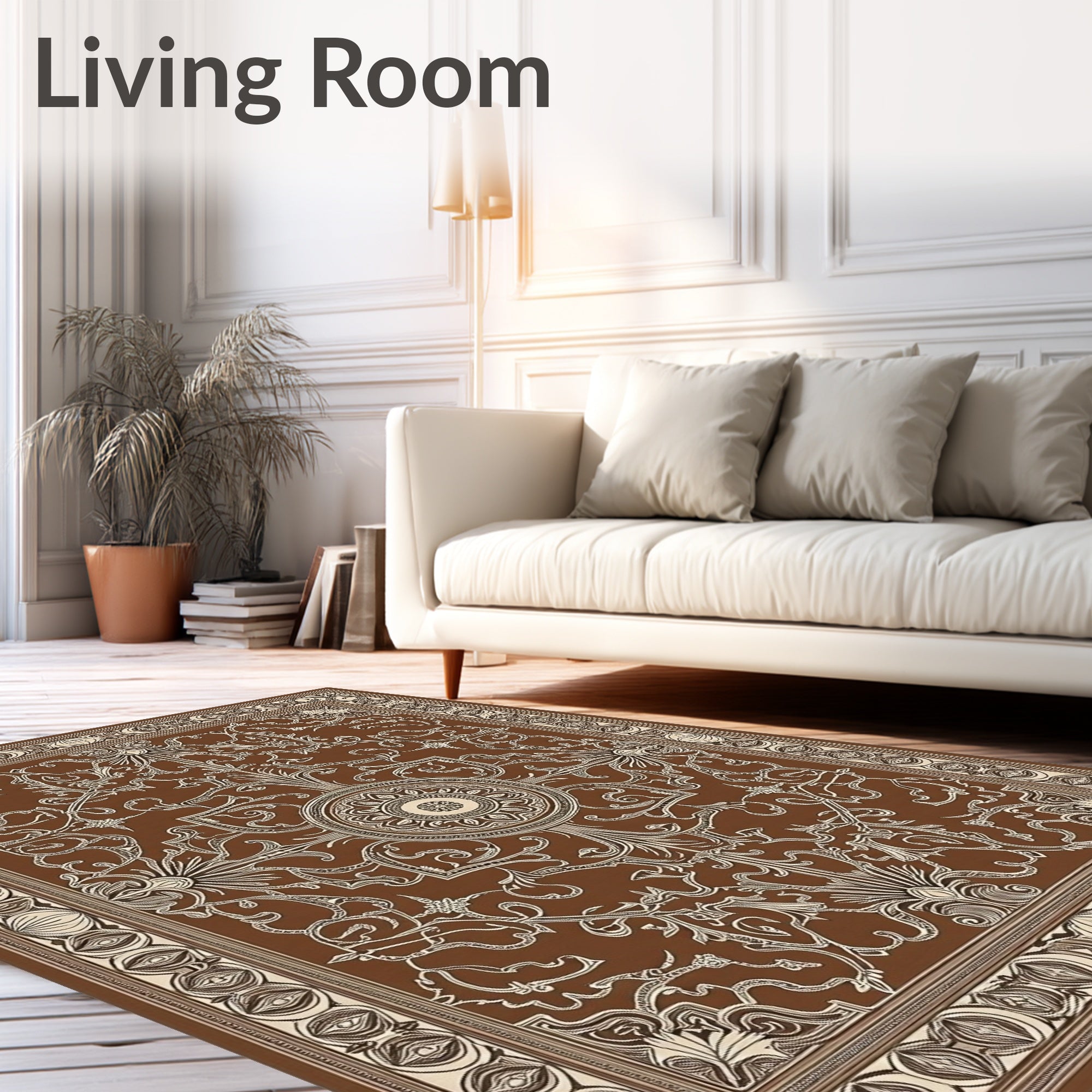 Brown Cream Scrollwork Medallion Rug