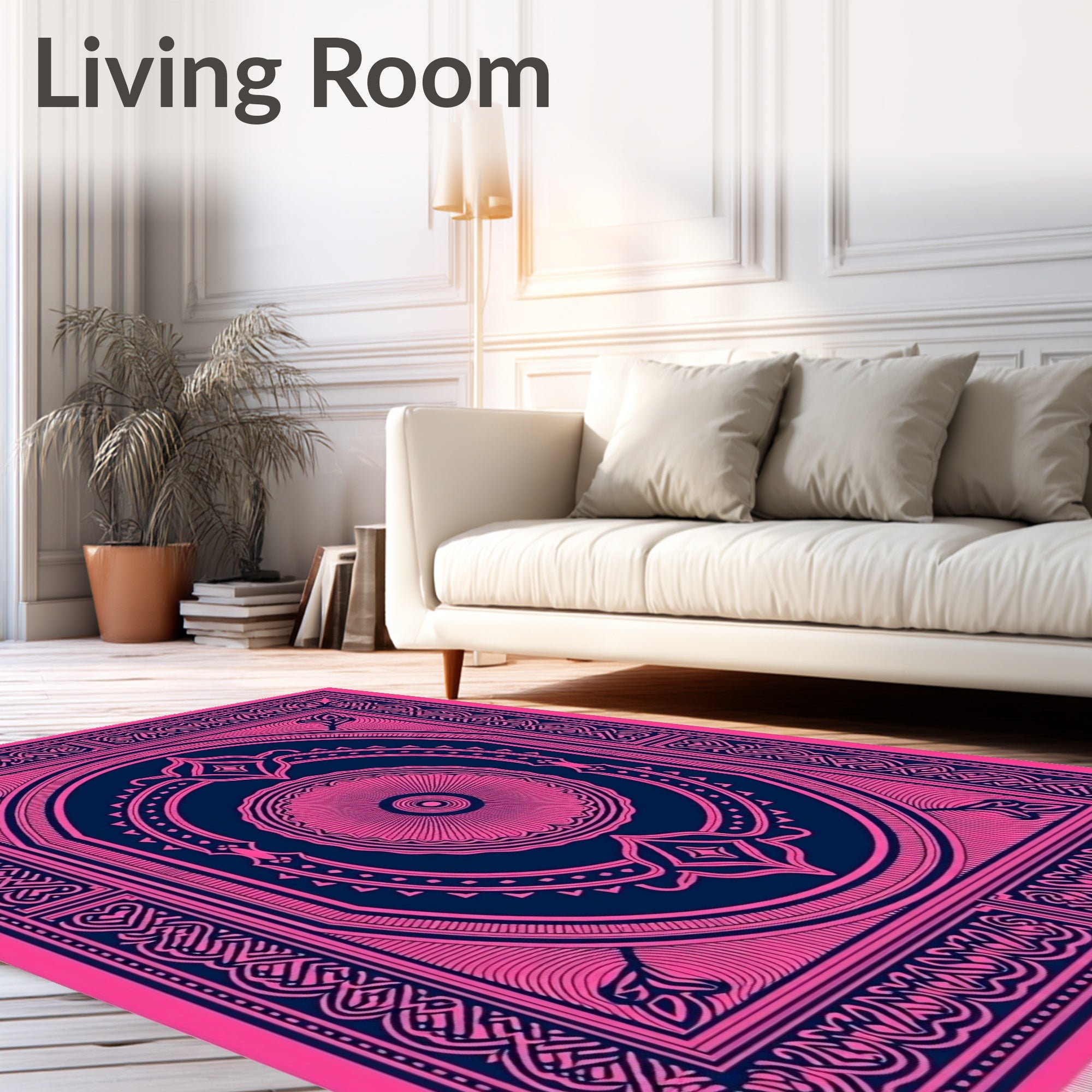 Vivid Pink Geometric Medallion Rug