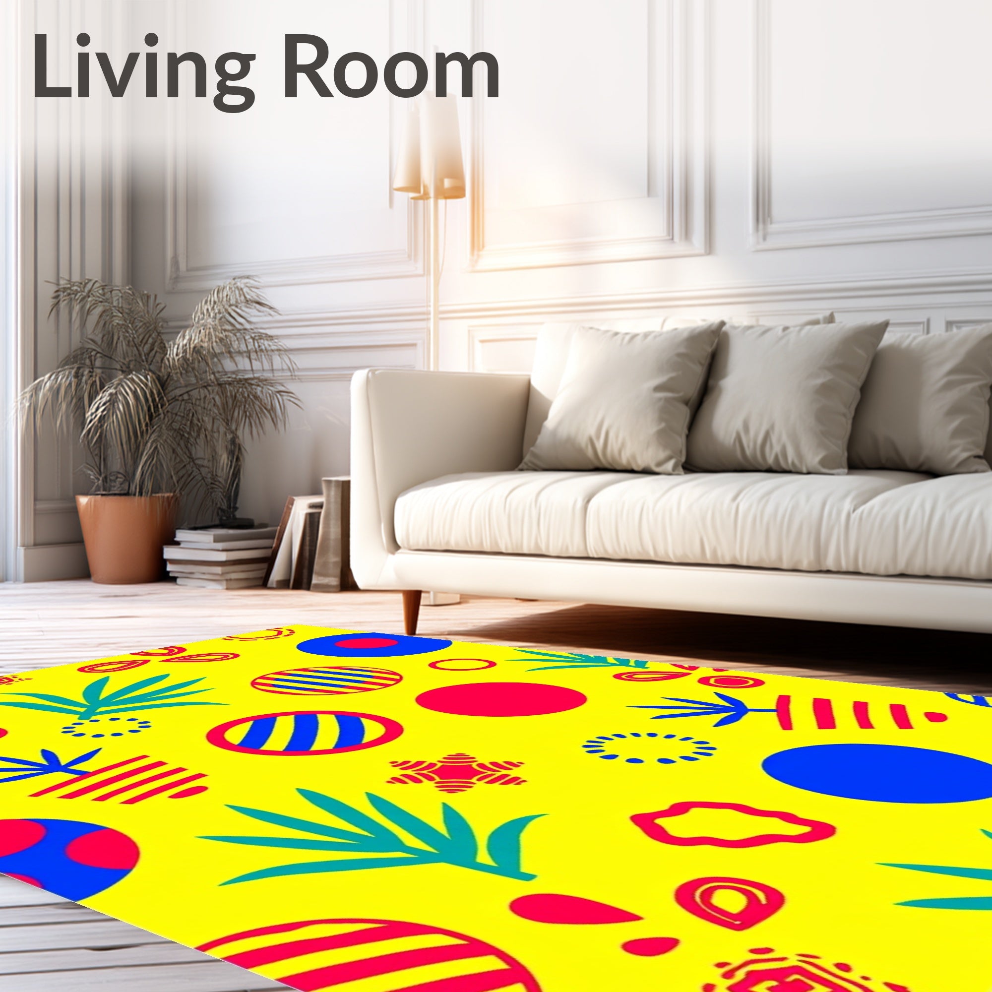 Vibrant Yellow Bold Abstract Circles Rug