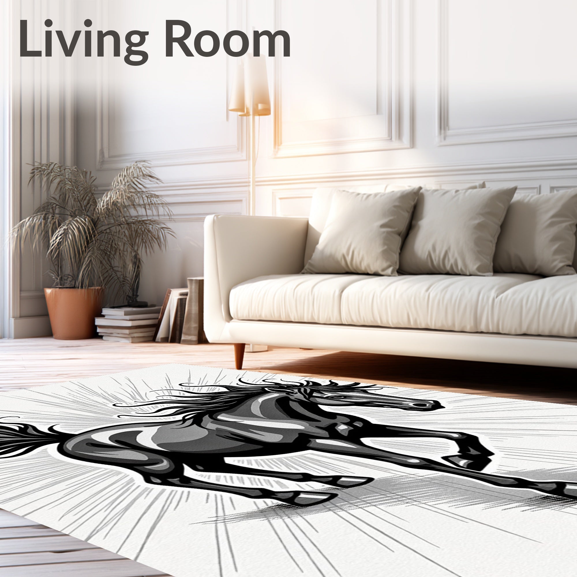 Bold Black Horse Dynamic Motion Rug