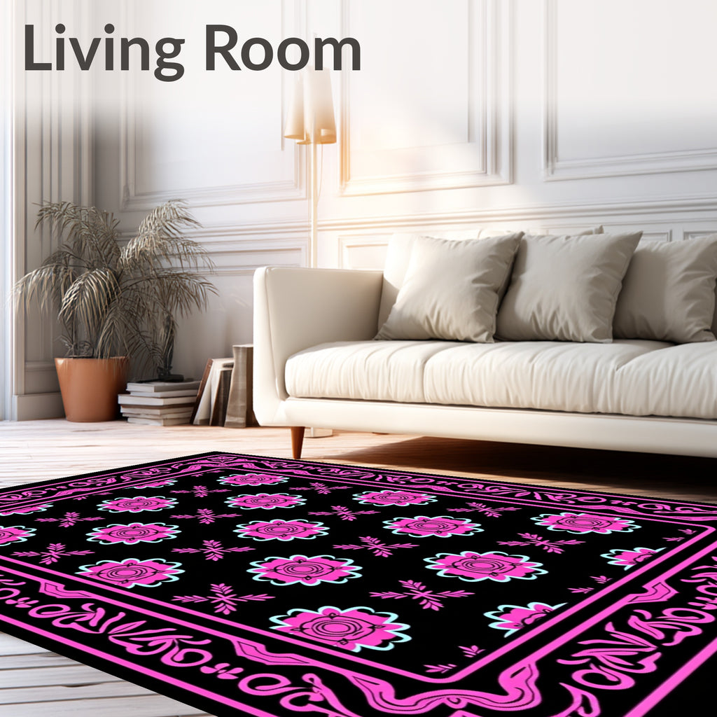 Bold Pink Floral Garden Rug