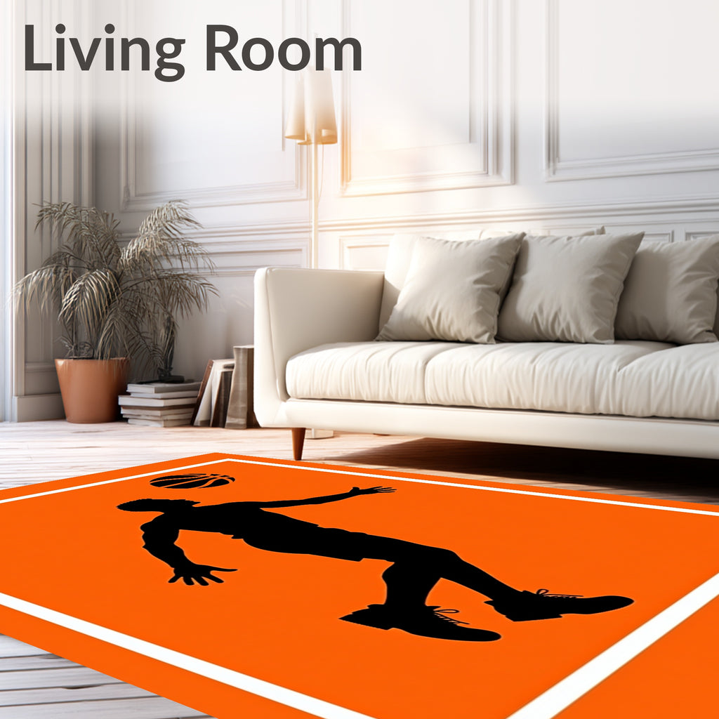 Dunking Silhouette Basketball Orange Rug
