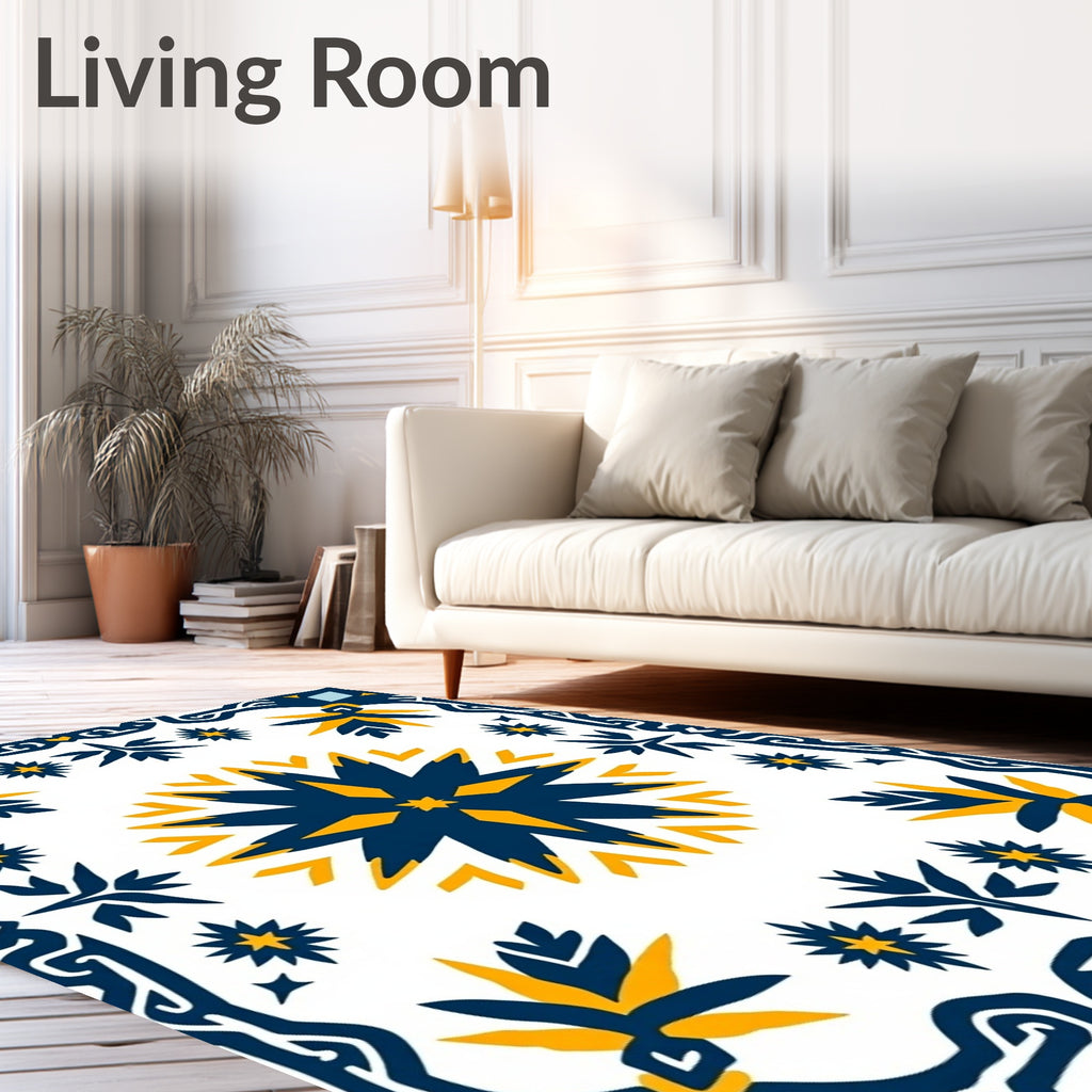 Navy Yellow Starburst Frame Rug
