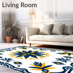 Navy Yellow Starburst Frame Rug