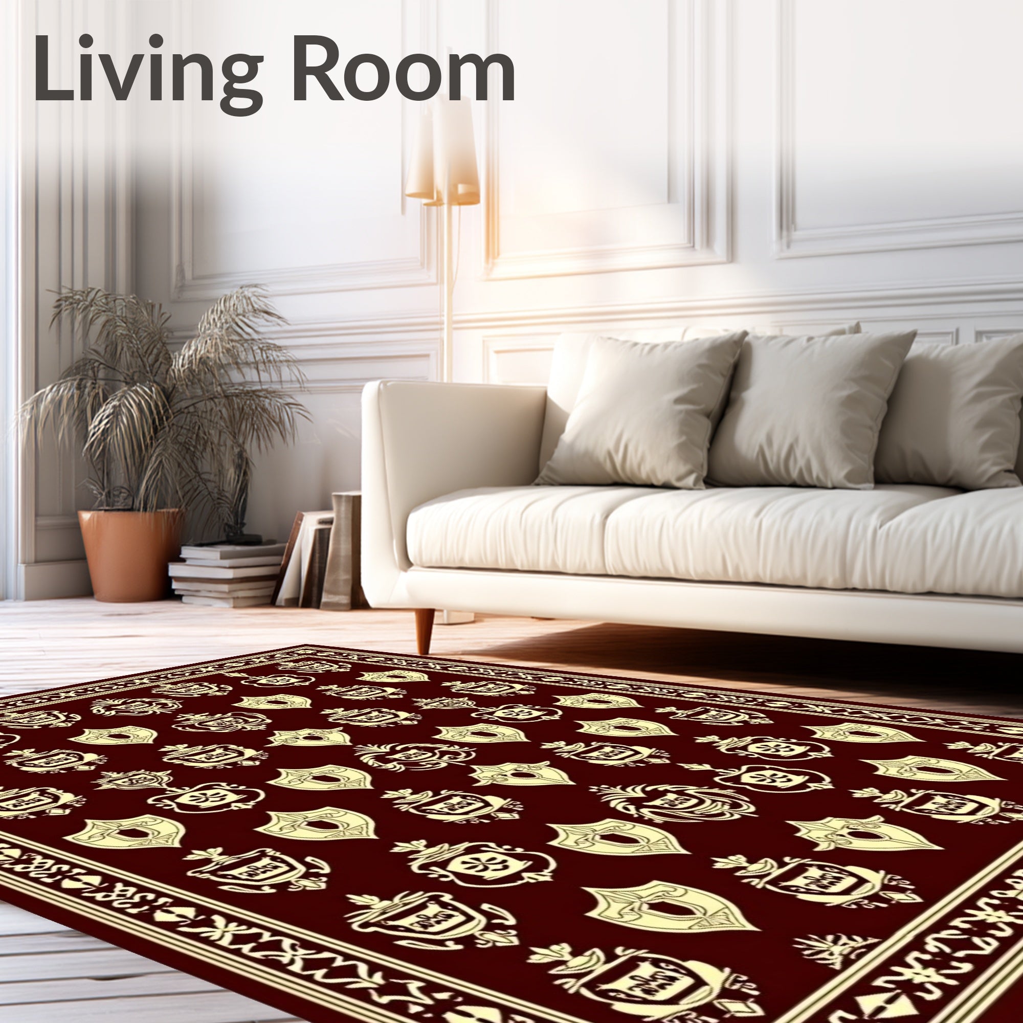 Maroon Cream Crest Medallion Border Rug