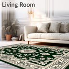 Ornate Cream and Green Floral Medallion Rug