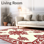 Crimson Floral Garden Medallion Border Rug