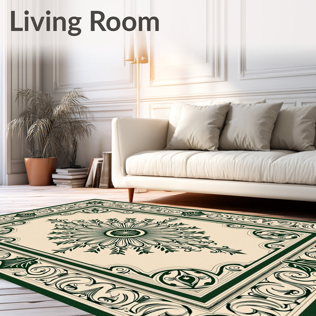 Forest Green Blooming Sunburst Frame Rug