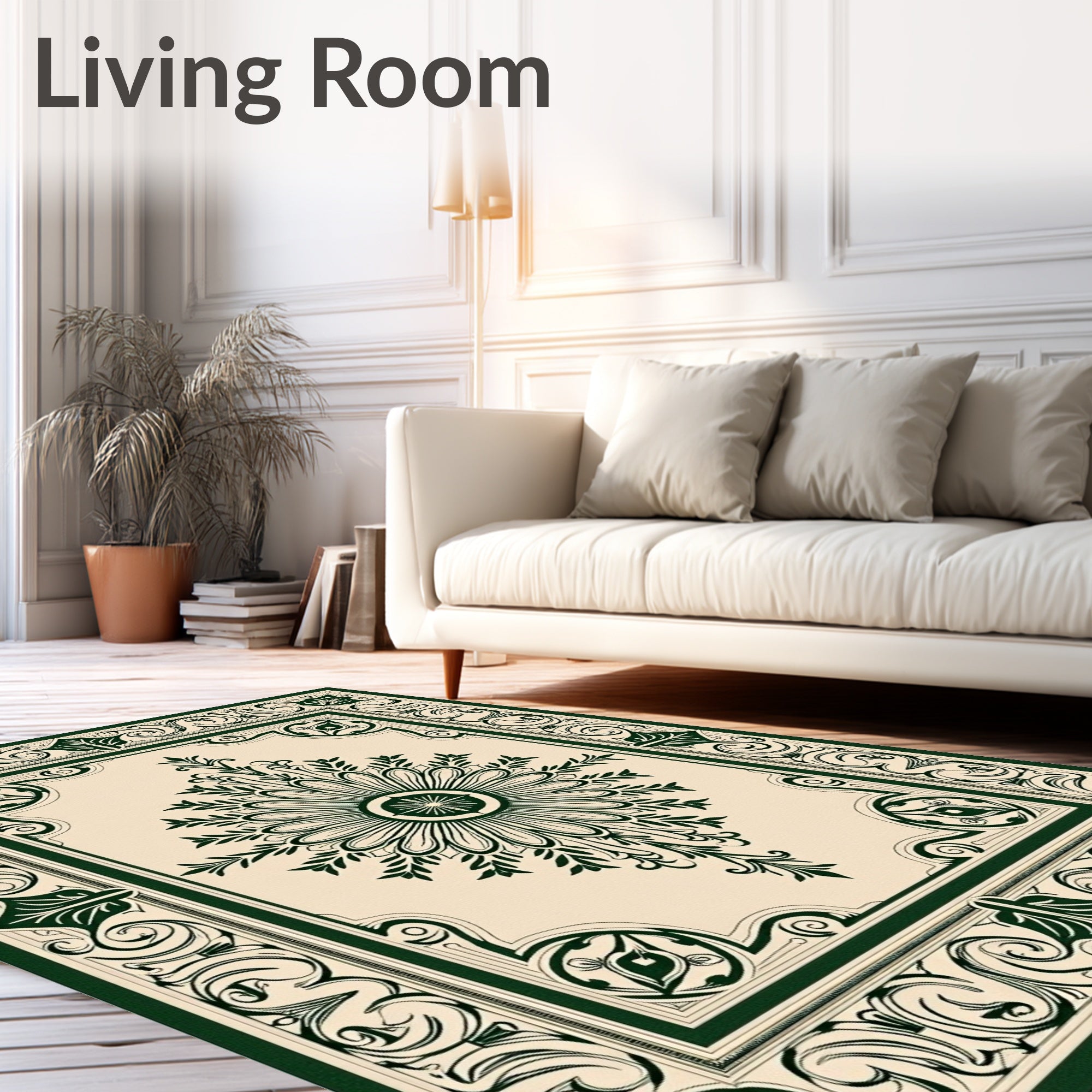 Forest Green Blooming Sunburst Frame Rug