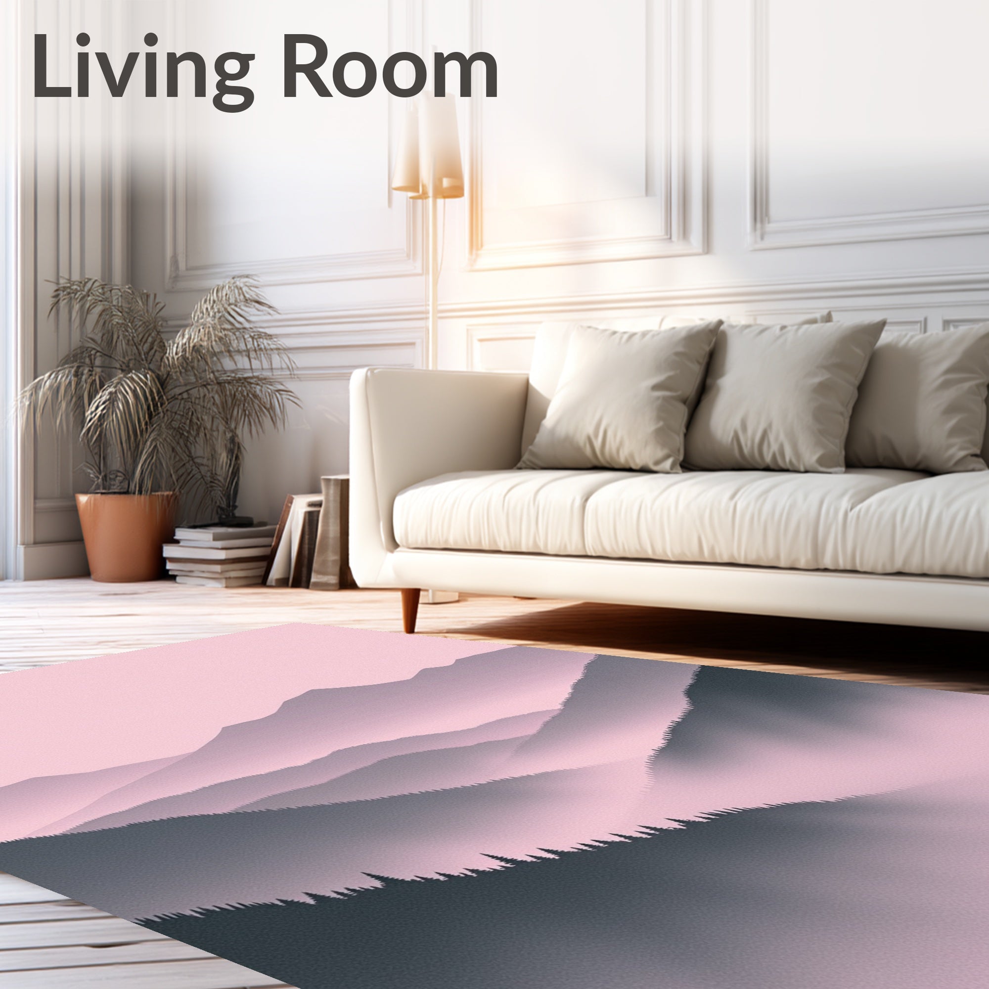 Misty Pink Mountain Horizon Landscape Rug