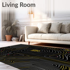 Black White Yellow Topographic Lines Rug