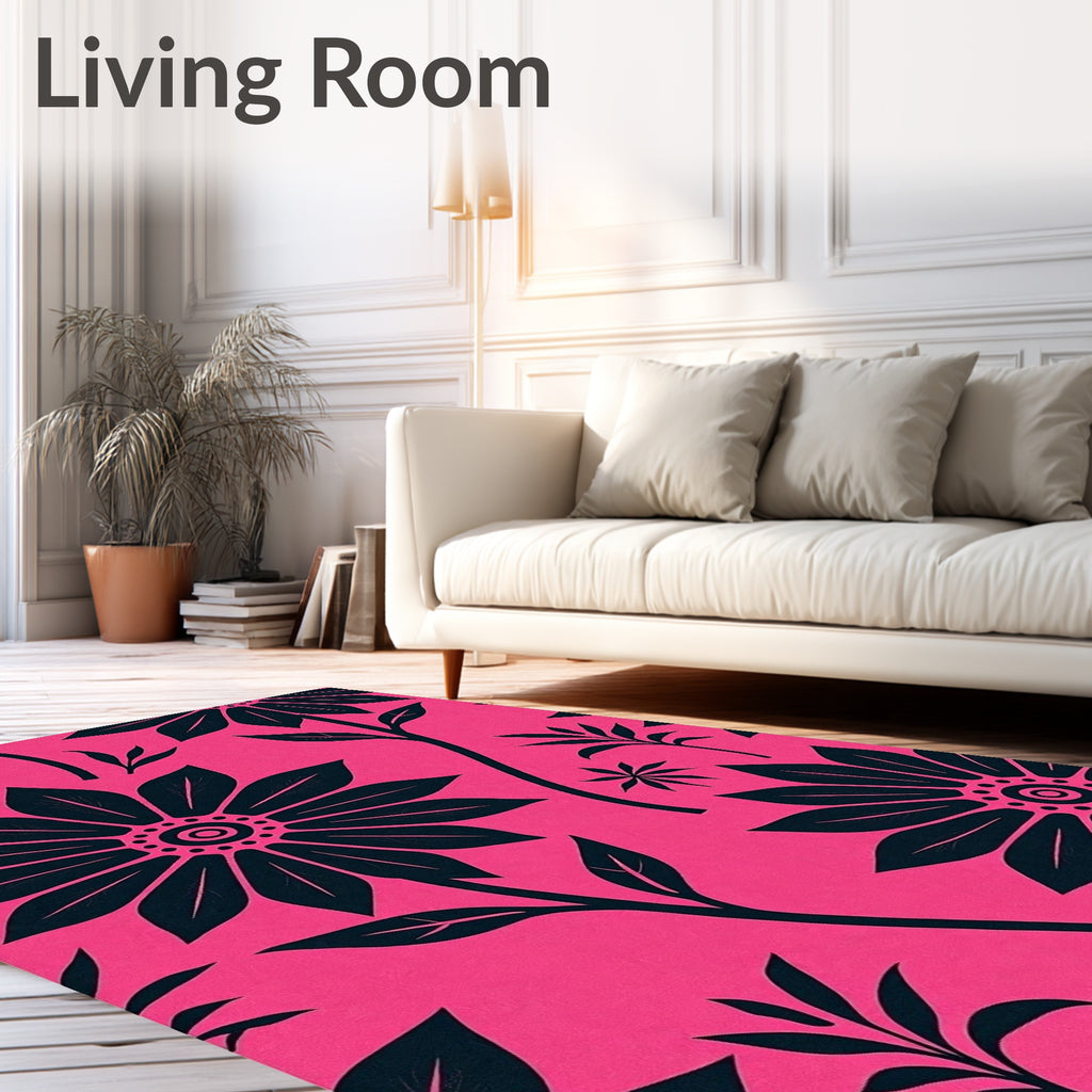 Bold Pink Floral Botanical Artwork Rug