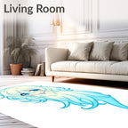 Kawaii Pale Blue Ghost Character Rug
