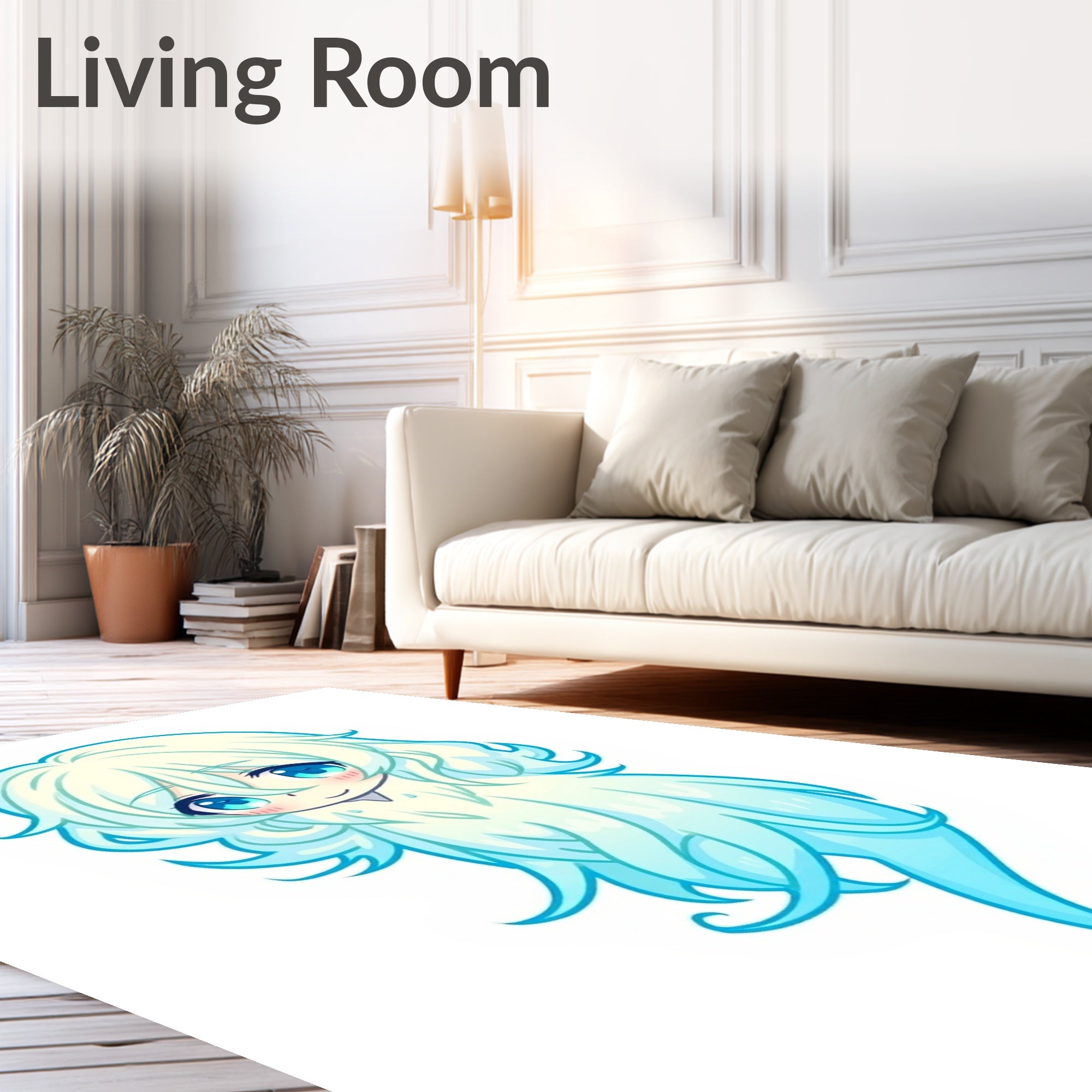 Kawaii Pale Blue Ghost Character Rug