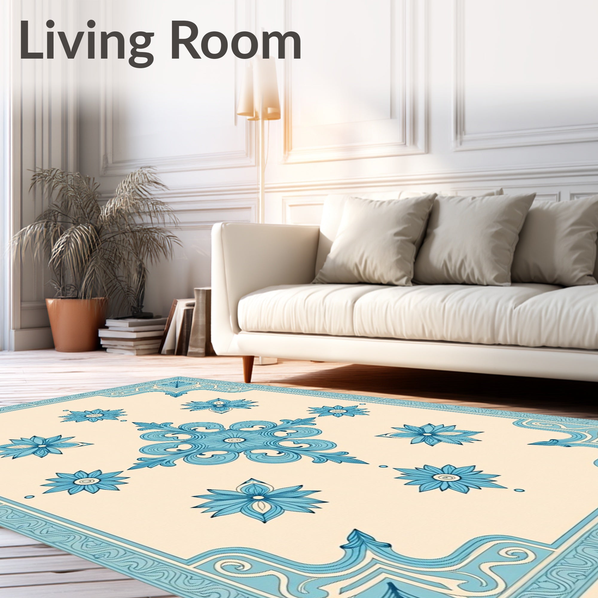 Pale Blue Floral Symmetry Rug