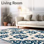 Navy Blue Floral Medallion Square Rug