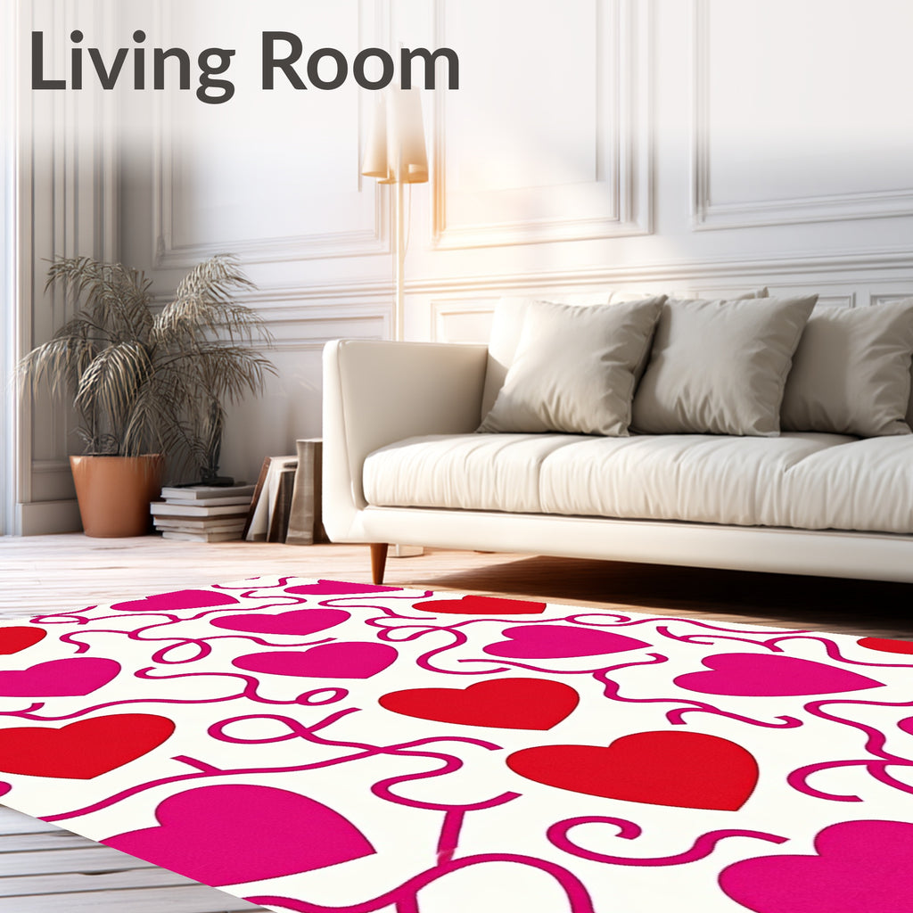 Red Pink Hearts Whimsical Swirls Rug