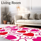 Red Pink Hearts Whimsical Swirls Rug