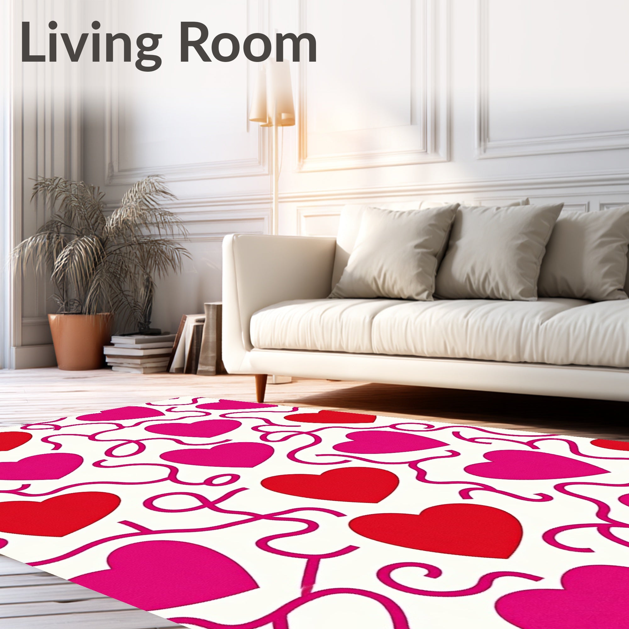Red Pink Hearts Whimsical Swirls Rug