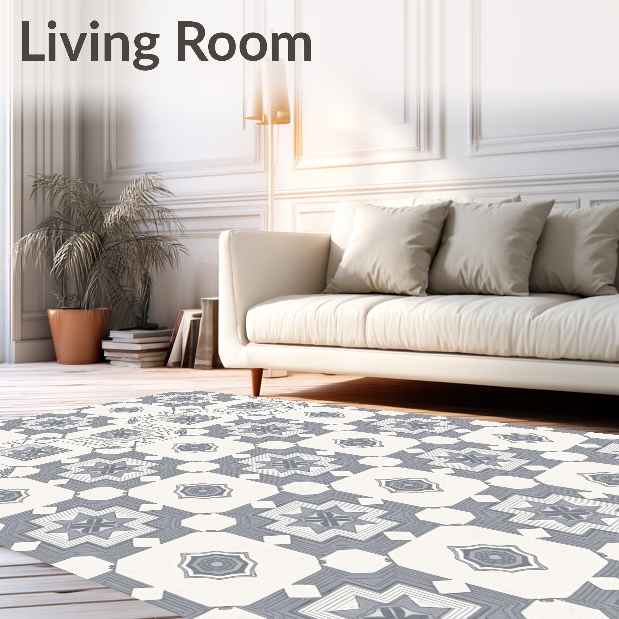 Gray Geometric Medallion Square Rug