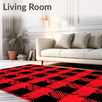 Bold Red Black Checked Lined Blanket Rug
