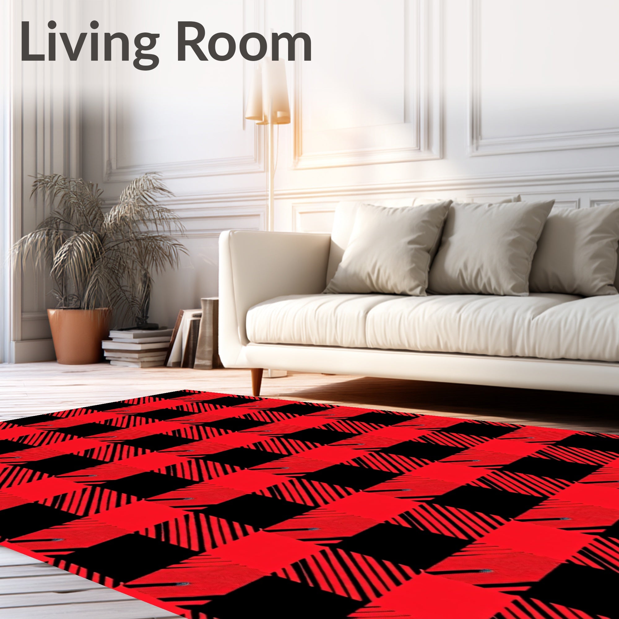 Bold Red Black Checked Lined Blanket Rug