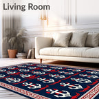 Nautical Navy Blue Anchor Collage Rug