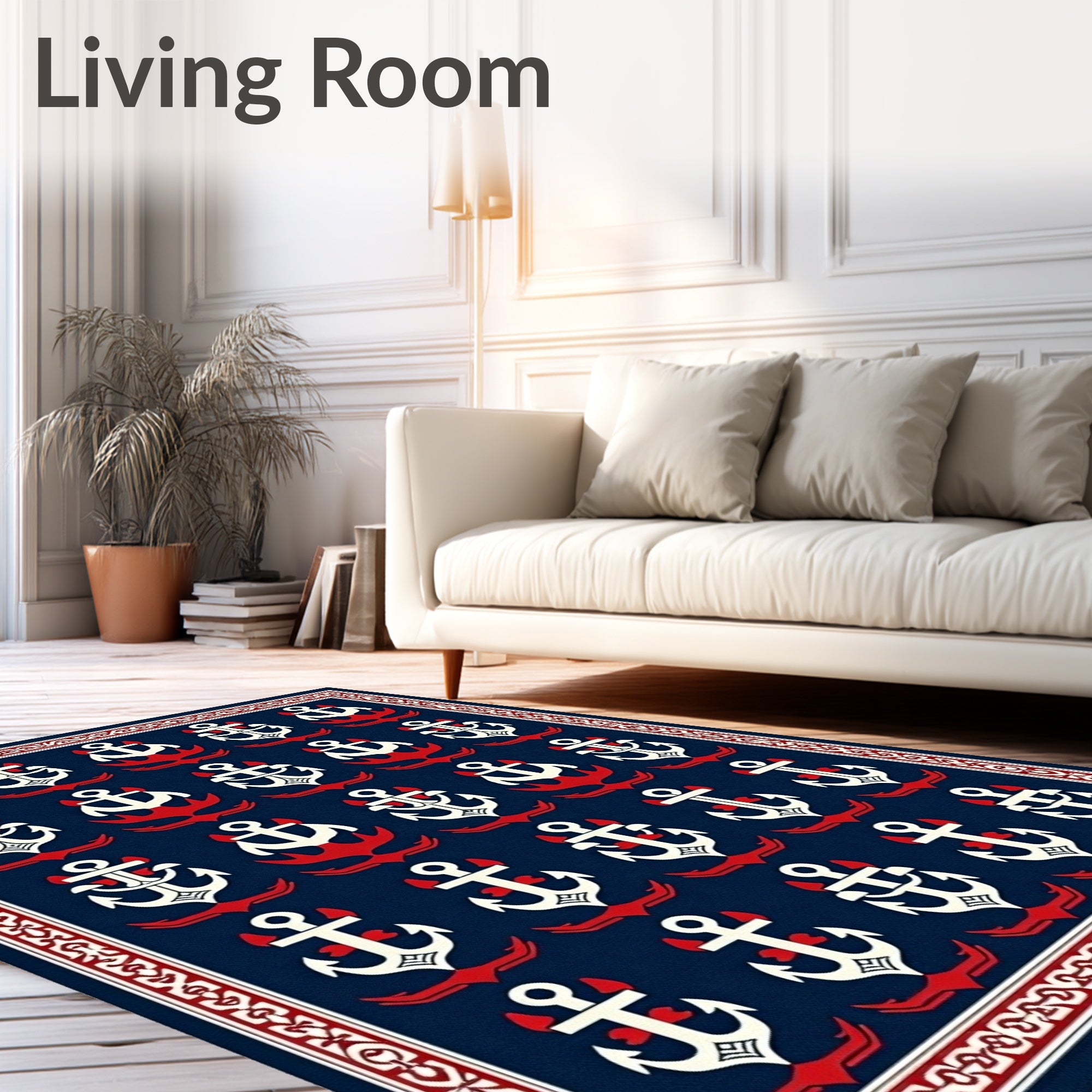 Nautical Navy Blue Anchor Collage Rug
