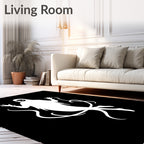 White Ghost Swirling Black Background Rug