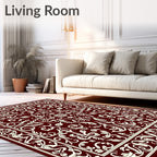 Deep Red Floral Scrollwork Rug