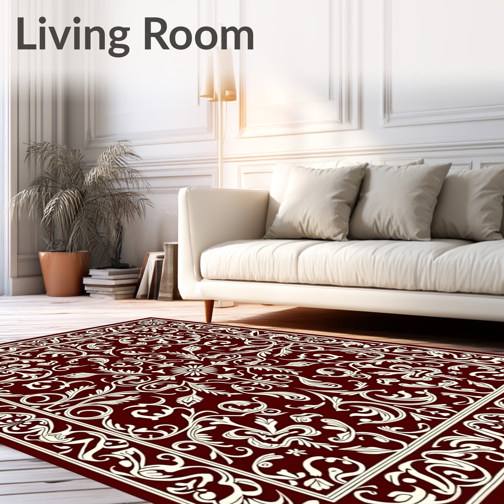 Deep Red Floral Scrollwork Rug