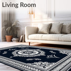 Navy White Mandala Geometric Border Rug