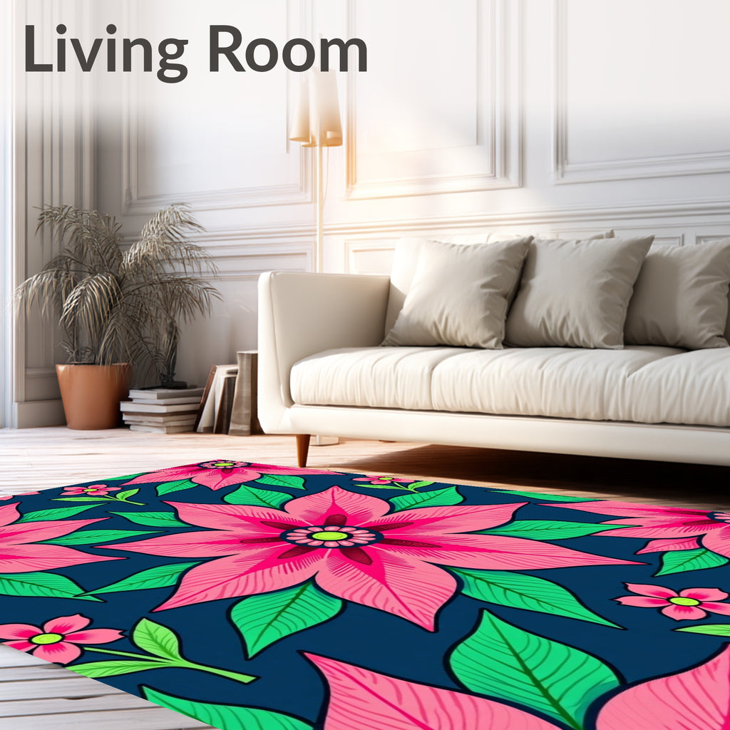 Bold Pink Floral Garden on Navy Rug