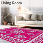 Fuchsia White Floral Filigree Border Rug