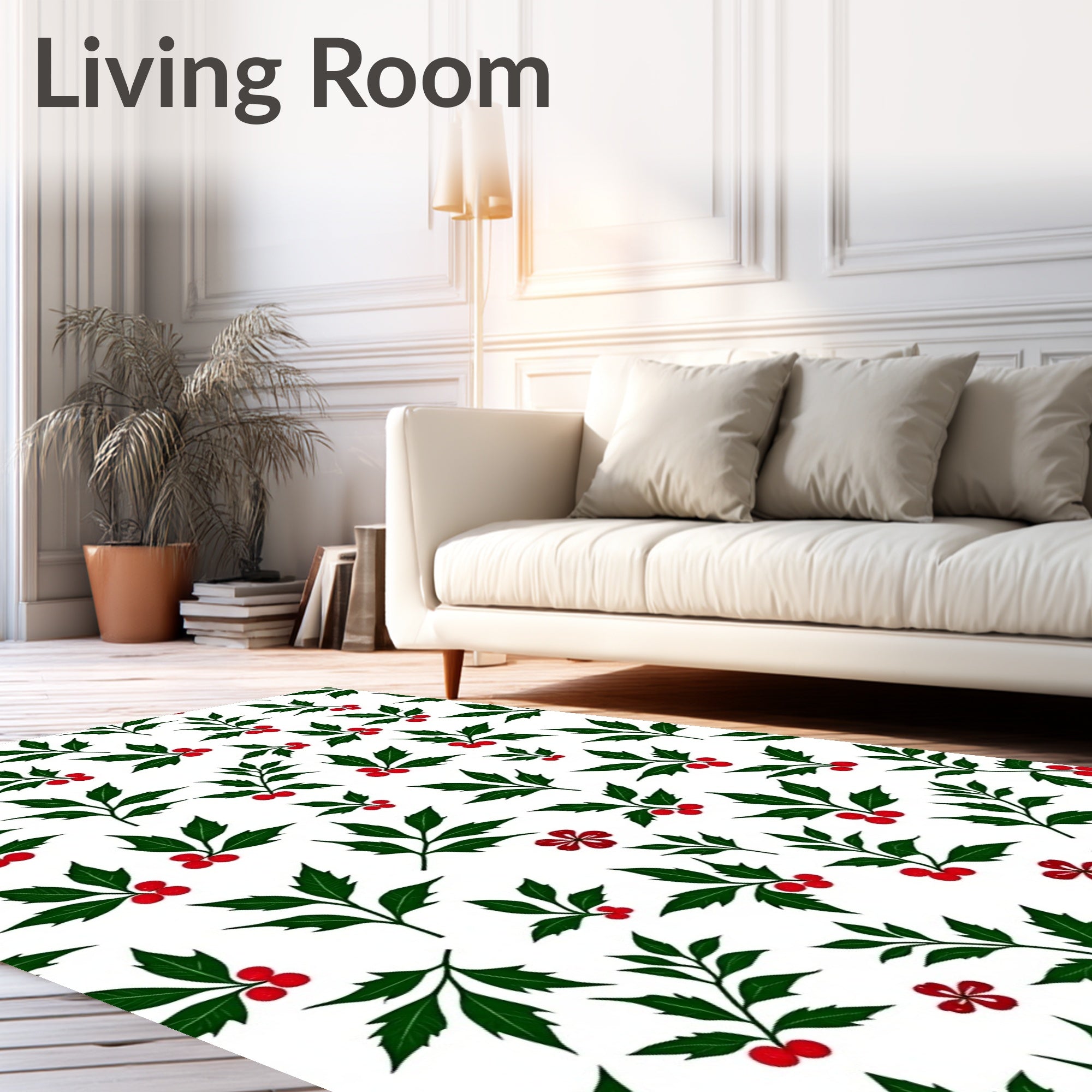 Christmas Holly Berry Branch Repeat Rug