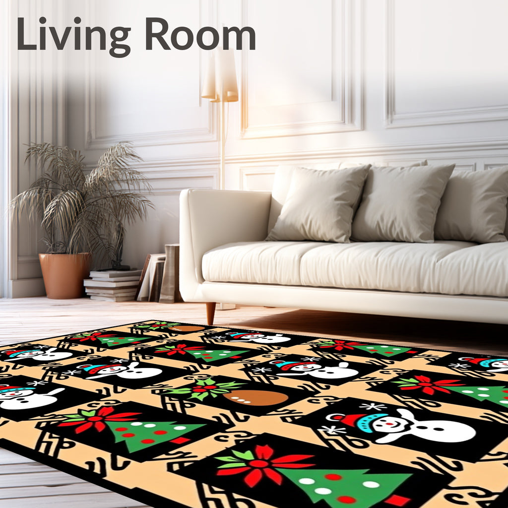 Christmas Snowman Tree Festive Border Rug