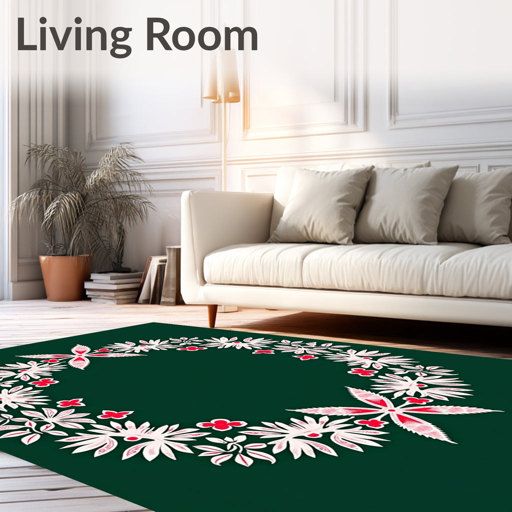 Red White Wreath Floral Garland Rug