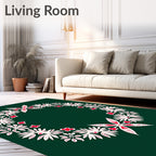 Red White Wreath Floral Garland Rug