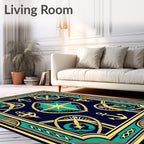 Nautical Navy Gold Teal Compass Rose Rug